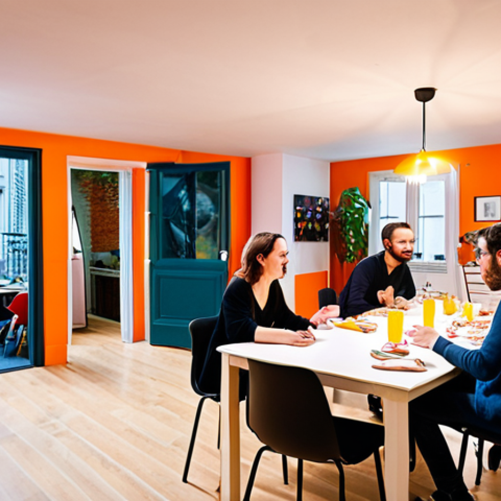 **

A vibrant co-living space in Paris. Focus on a "Responsable de l'Expérience Résidentielle" (Resident Experience Manager) hosting a themed evening event with residents brainstorming project ideas. Capture the atmosphere of a creative incubator.

**