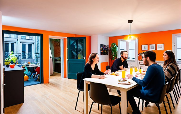 **
A vibrant co-living space in Paris. Focus on a "Responsable de l'Expérience Résidentielle" (Resident Experience Manager) hosting a themed evening event with residents brainstorming project ideas. Capture the atmosphere of a creative incubator.
**