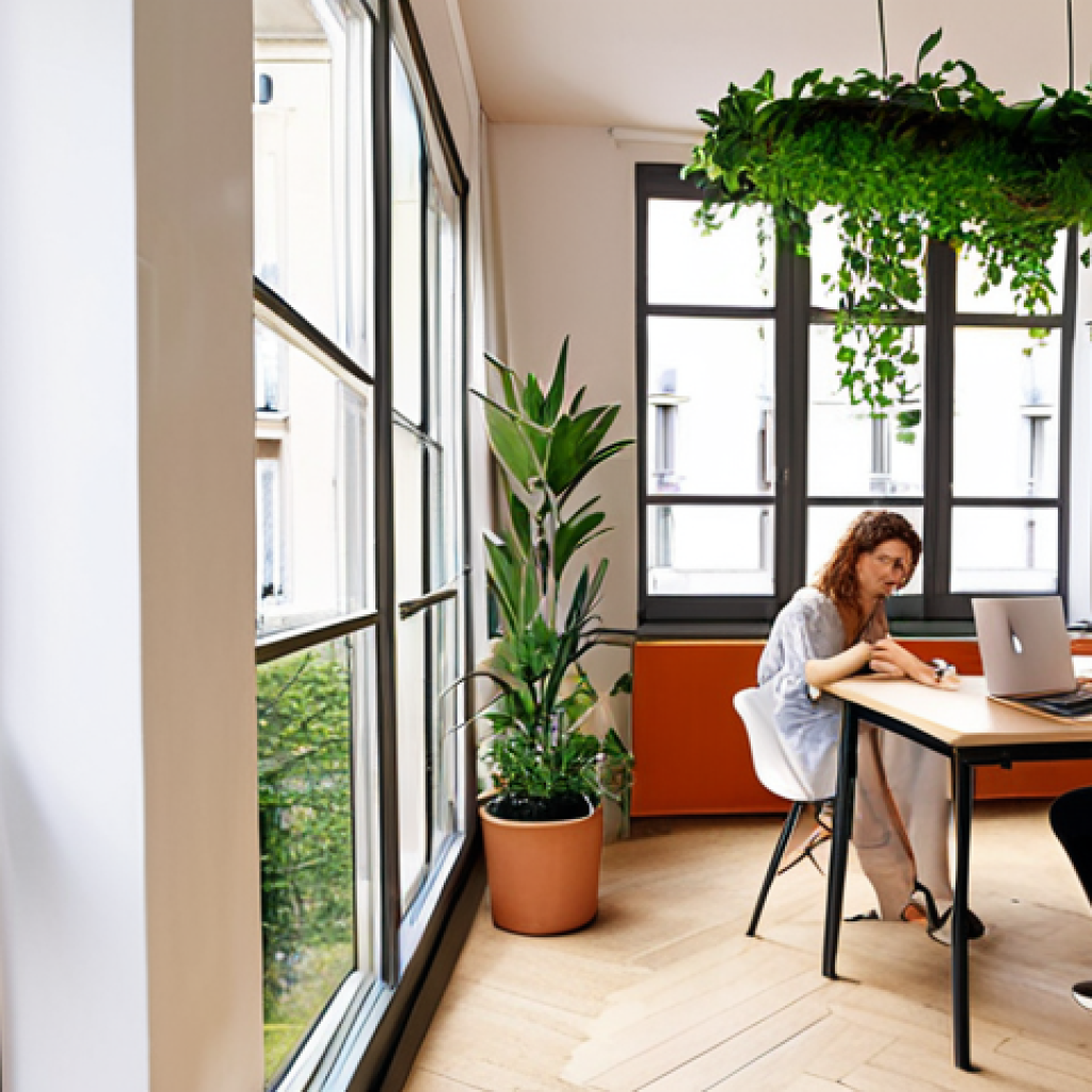 **

*   **Prompt:** Modern, brightly lit co-living space in Paris. Young professionals working on laptops at a shared coworking table, with greenery and natural light. Emphasize community and collaboration. Soft, inviting atmosphere. Parisian style architecture subtly in the background.

**