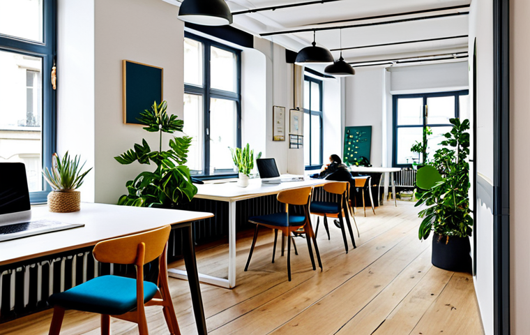 Collaborative Workspace**

"A bright and airy co-working space in Paris, featuring diverse professionals collaborating at shared tables, fully clothed in stylish yet modest office attire, perfect anatomy, correct proportions, natural pose, plants and modern decor throughout the space, promoting a sense of community and productivity, appropriate content, safe for work, professional, family-friendly."

**