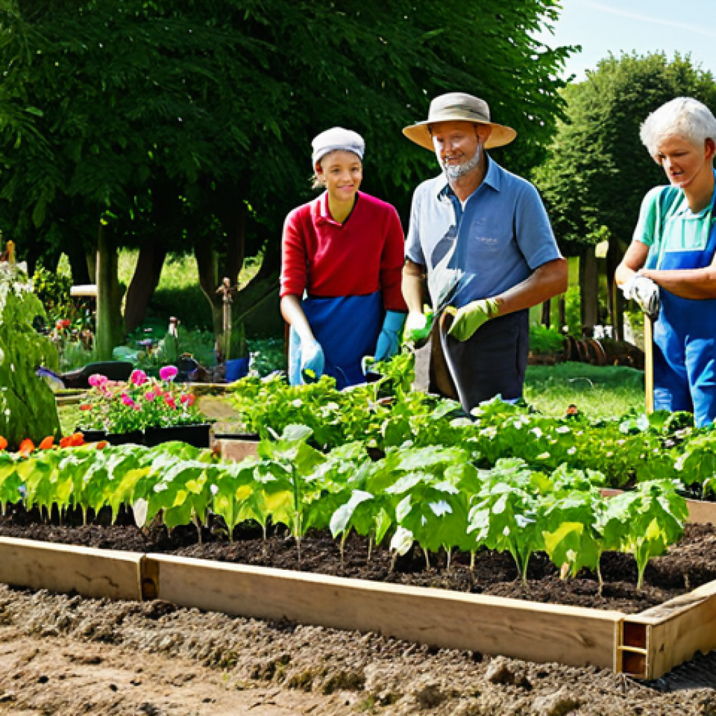 코리빙 커뮤니티의 효과적인 운영 전략 - Community Garden**
"A diverse group of people, fully clothed in gardening attire, working together ...