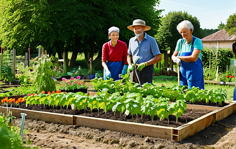 코리빙 커뮤니티의 효과적인 운영 전략 - Community Garden**
"A diverse group of people, fully clothed in gardening attire, working together ...