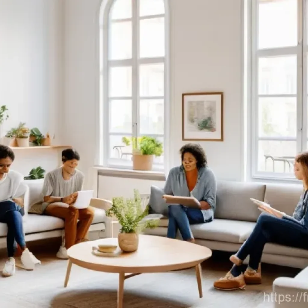 코리빙 커뮤니티의 거주자 리포트 작성법 - **Prompt:** "A brightly lit, modern co-living common area with a contemporary Parisian aesthetic. A ...