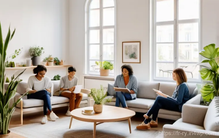 코리빙 커뮤니티의 거주자 리포트 작성법 - **Prompt:** "A brightly lit, modern co-living common area with a contemporary Parisian aesthetic. A ...