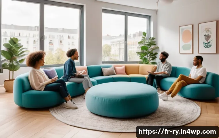 코리빙 커뮤니티에서의 이벤트 운영 전략 - A warm and inviting co-living community event reception scene set in a modern French apartment with ...