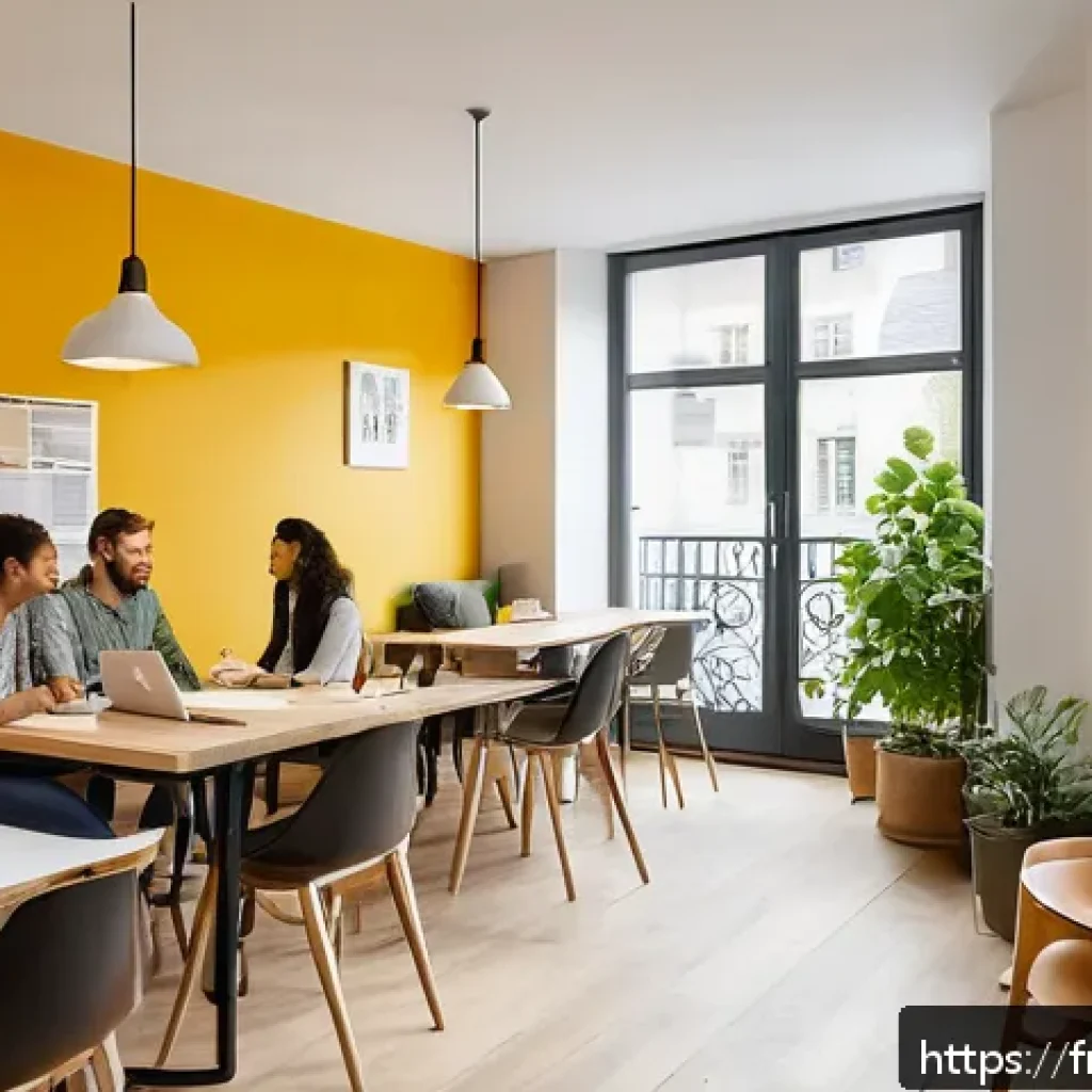 코리빙 커뮤니티의 서비스 및 요금 비교 - A modern coliving space in Paris designed for digital nomads, featuring bright, open communal areas ...