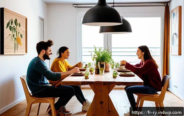 코리빙 커뮤니티의 장기 거주자 혜택 - A cozy and modern coliving space in Lyon, featuring a diverse group of young adults sharing a commun...