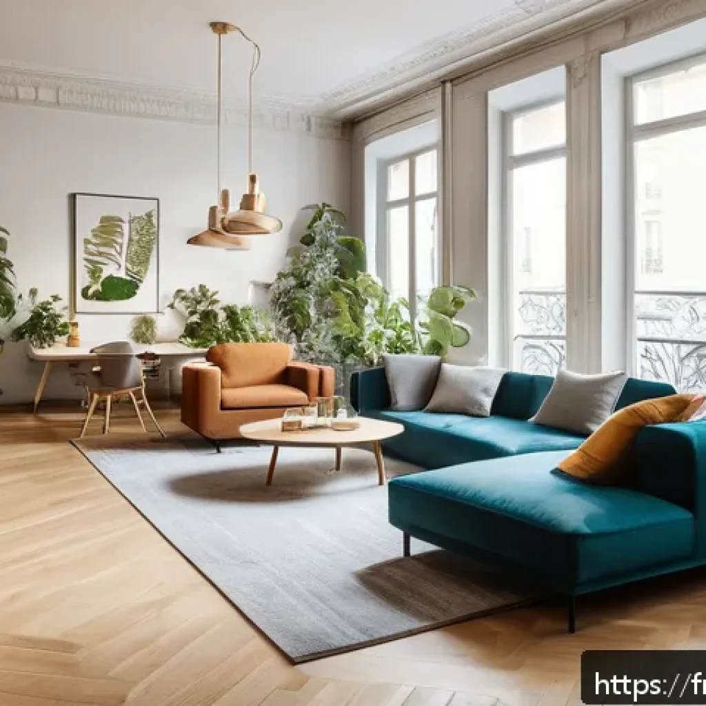 코리빙 커뮤니티의 미래 전망 및 방향성 - A modern, flexible coliving space interior in a stylish Parisian apartment, featuring modular furnit...
