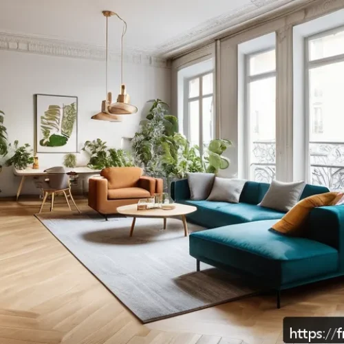 코리빙 커뮤니티의 미래 전망 및 방향성 - A modern, flexible coliving space interior in a stylish Parisian apartment, featuring modular furnit...