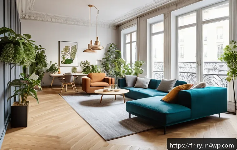코리빙 커뮤니티의 미래 전망 및 방향성 - A modern, flexible coliving space interior in a stylish Parisian apartment, featuring modular furnit...